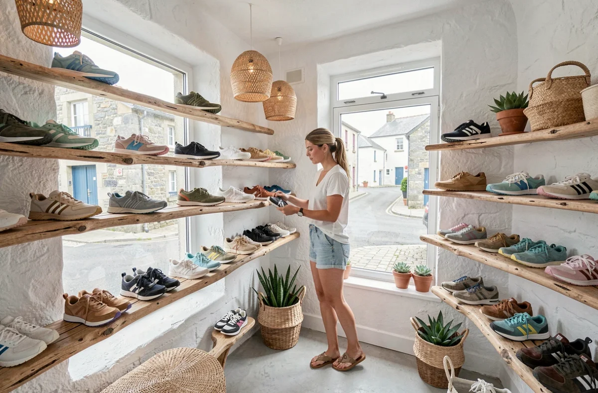 La boutique 64 à Guéthary, avec ses baskets lifestyle et son ambiance de village côtier basque.