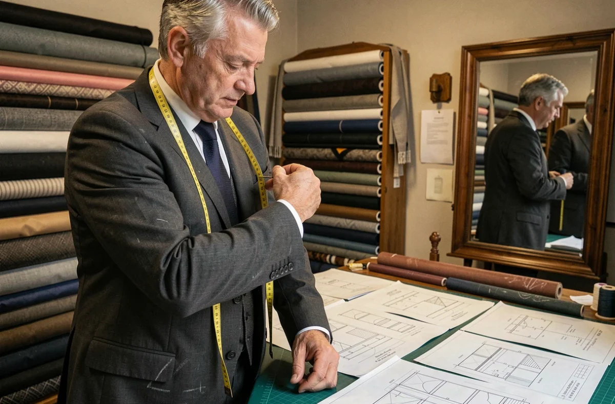 Un tailleur de l'Atelier Blatin ajuste un costume sur mesure dans son atelier à Toulouse