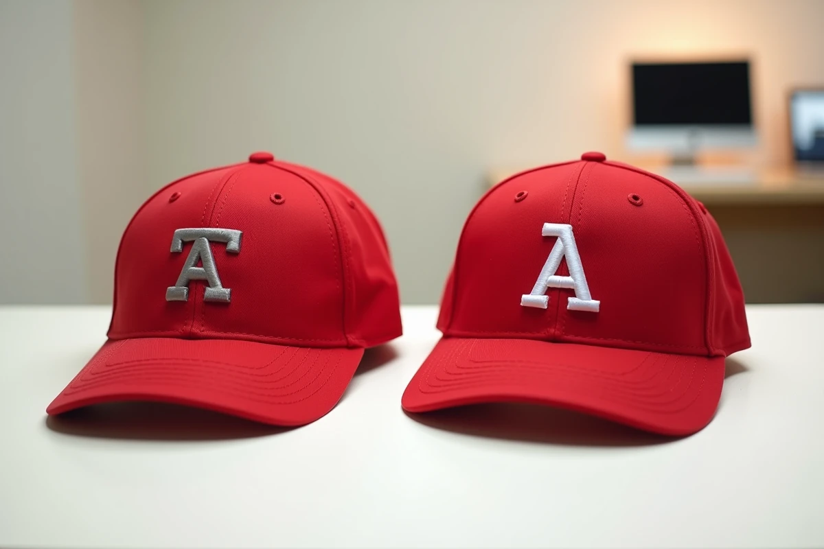 Comparaison côte à côte d'une casquette America Great Again Hat authentique et d'une contrefaçon pour identifier les différences de qualité