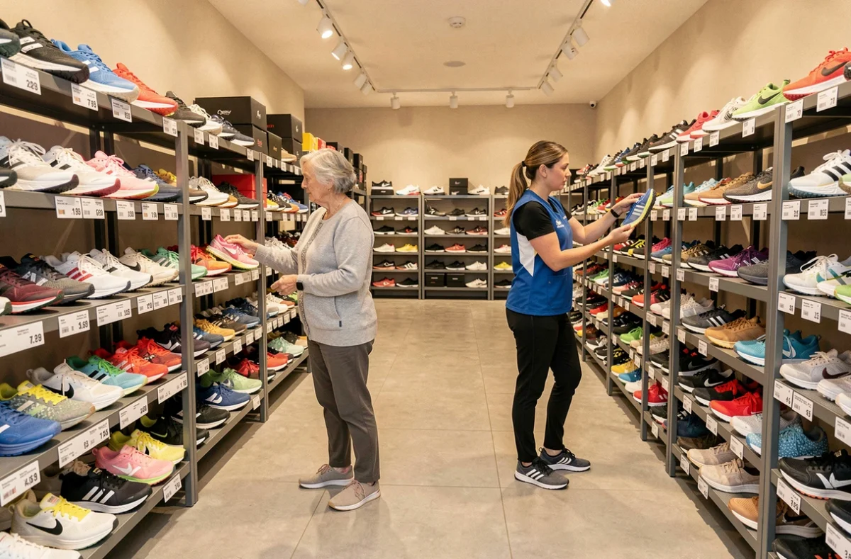 Le magasin Did'Ann des Marques à Saintes avec ses rayons de chaussures de sport à prix réduits.