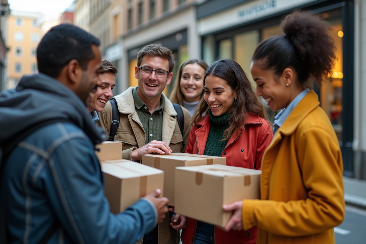 Groupe de jeunes achetant des vêtements en extérieur