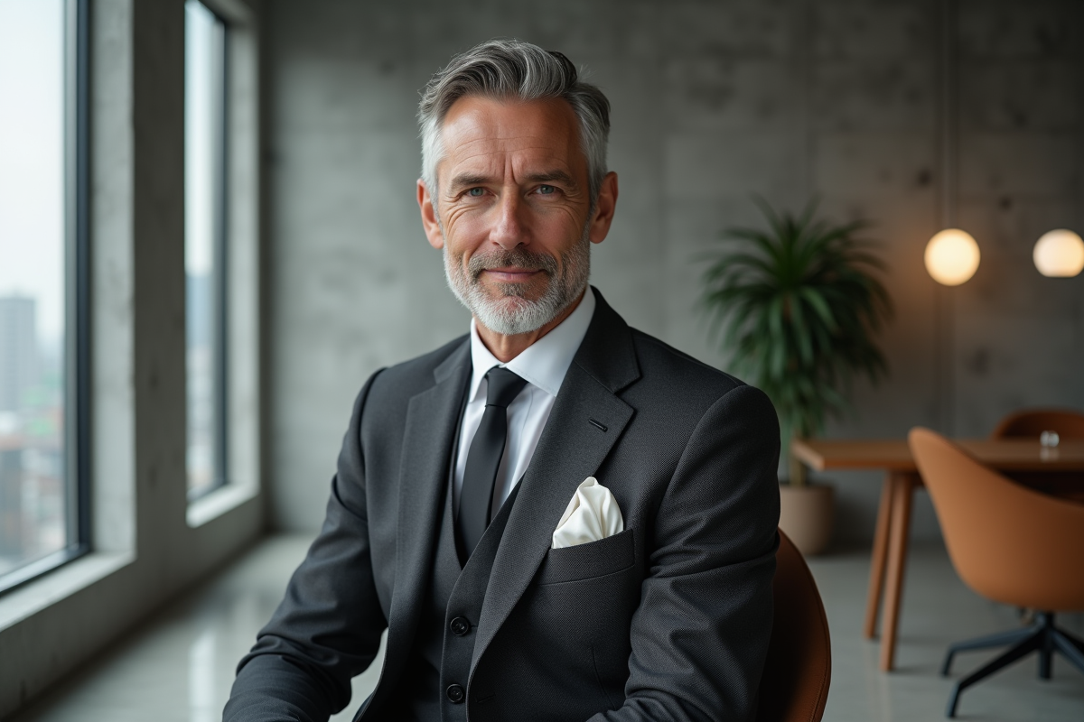 Homme élégant en costume dans un bureau moderne