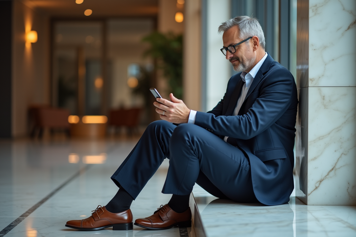 Homme en costume dans un hall d