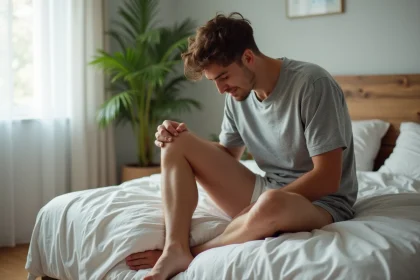 Jeune homme en coton blanc dans une chambre lumineuse