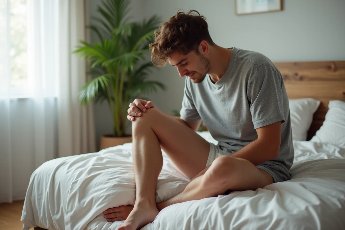 Jeune homme en coton blanc dans une chambre lumineuse