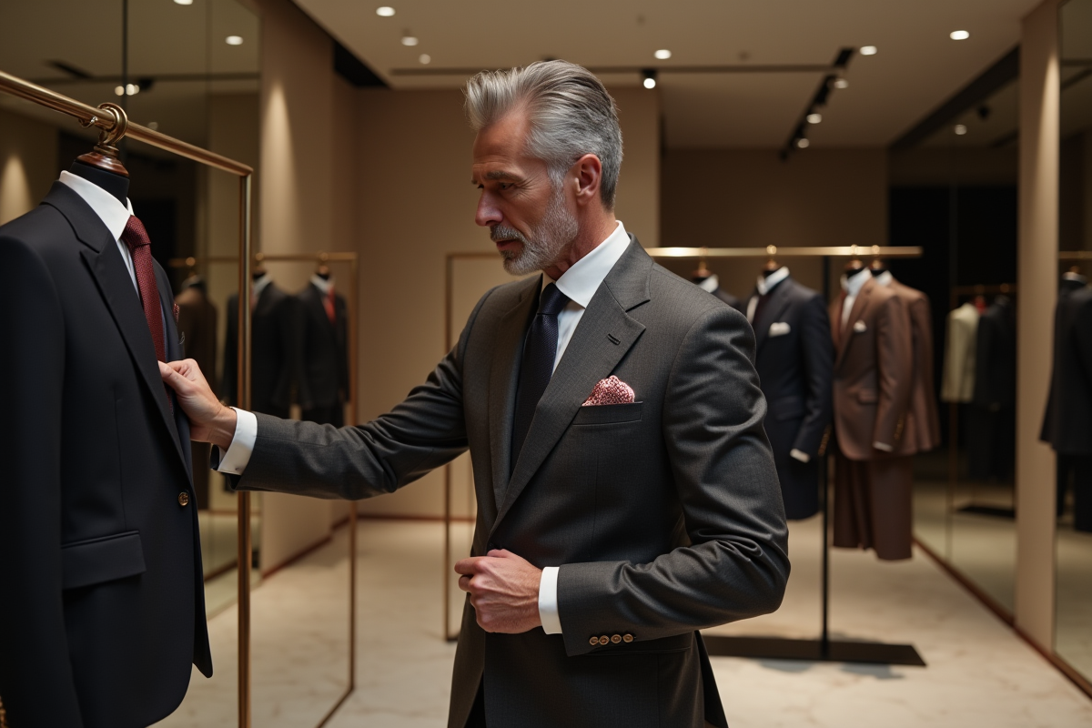 Homme en costume dans un showroom de mode