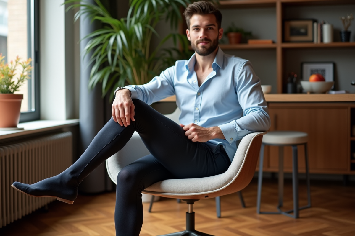 Jeune homme professionnel portant collants dans un intérieur moderne