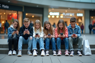 Groupe d'adolescents dans un centre commercial moderne