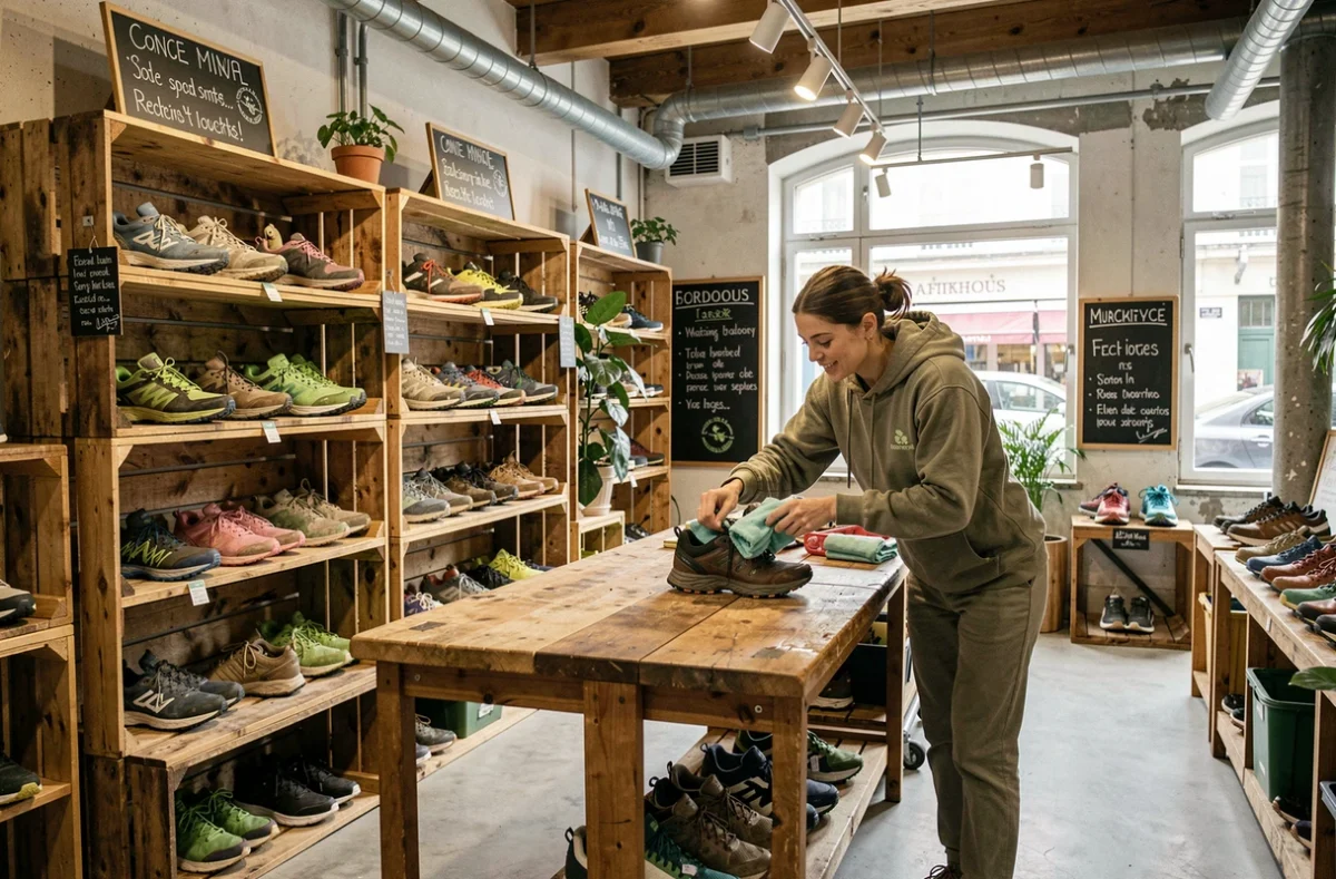 La Recyclerie Sportive à Bordeaux, avec ses chaussures de sport reconditionnées et son ambiance éco-responsable.